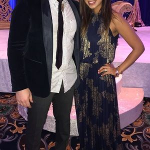 Gorgeous Xscape blue and gold gown